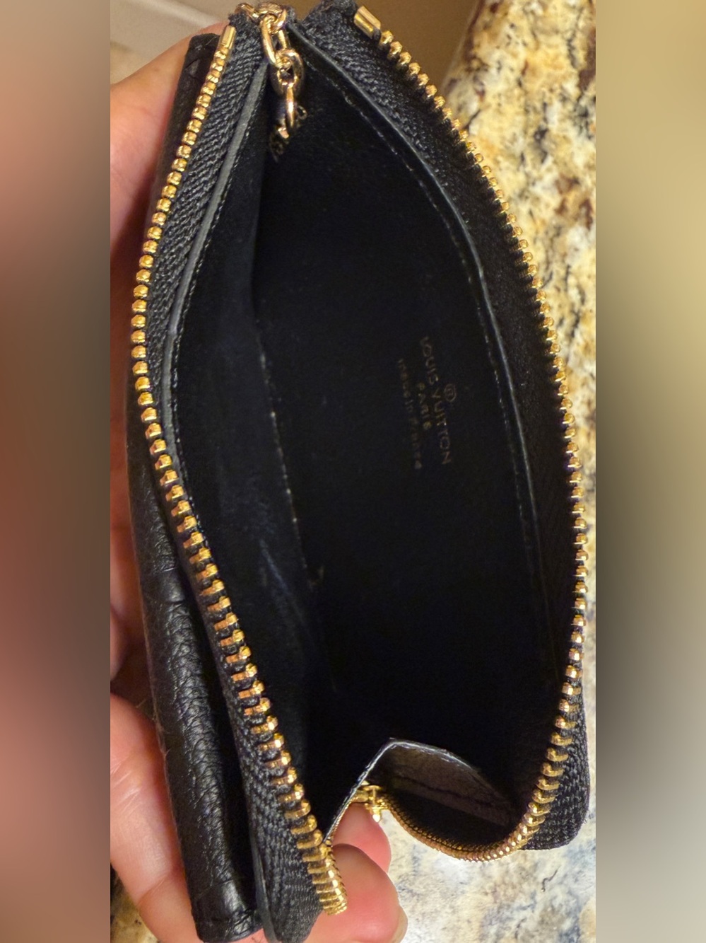 Louis Vuitton Black Embossed Monogram Leather Card Wallet with Gold Snap - Picture 4 of 7